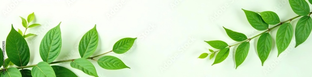 Delicate green plant leaves on a plain white background, greenery, foliage, isolated Delicate green plant leaves on a plain white background, greenery, foliage, isolated