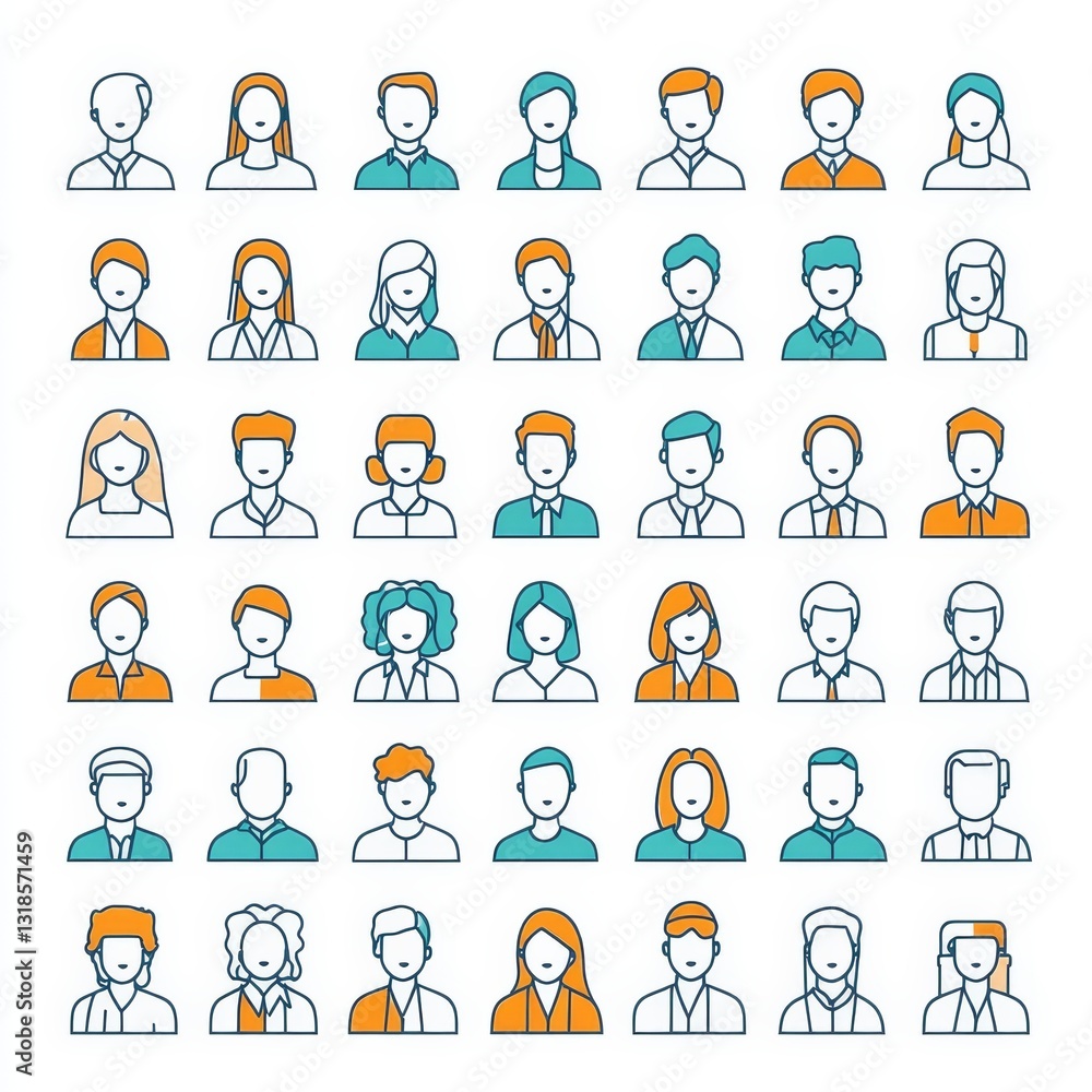 Set of diverse people icons in thin line style. Vector illustration. Set of diverse people icons in thin line style. Vector illustration.