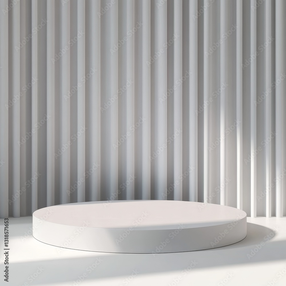 White podium in the room with curtains and shadows. 3d rendering White podium in the room with curtains and shadows. 3d rendering