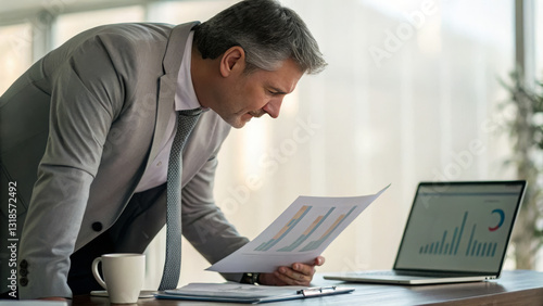 Business Leader Reviews Data in Photo-Realistic Office Scene