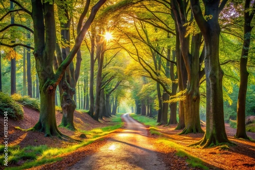 Scenic Path Winding Through Trees at Posbank, Veluwe National Park, Netherlands photo