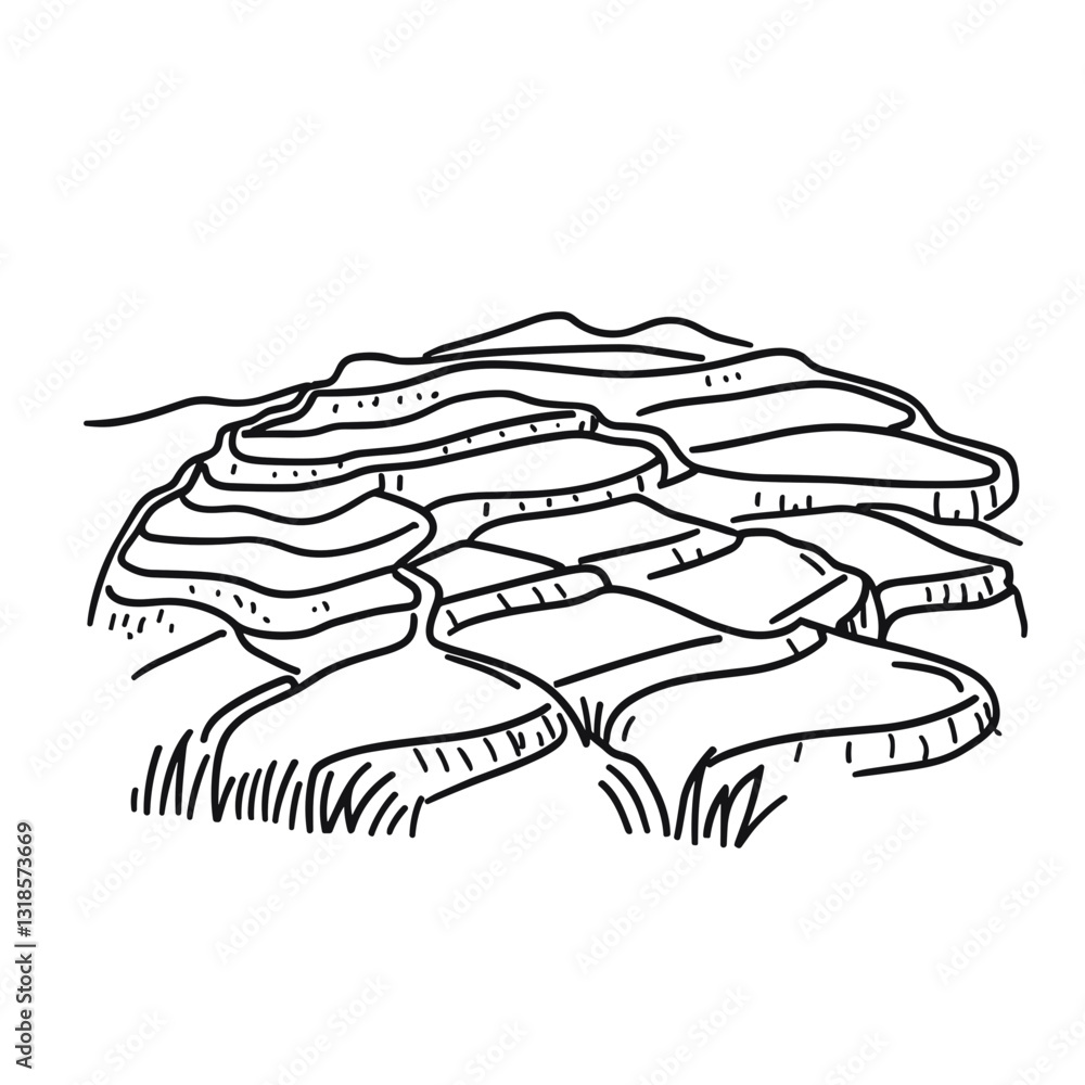 Fototapeta premium Terraced Fields Sketch in Black and White Style 