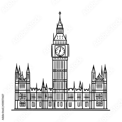 Outline illustration of Big Ben clock tower in London  