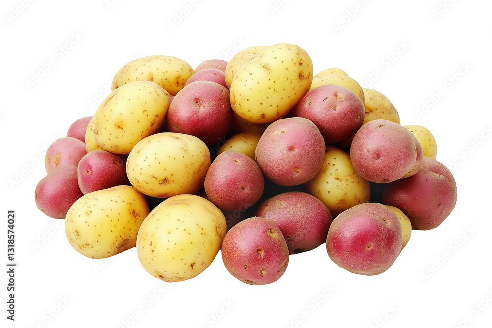 Pile of raw potatoes isolated on white transparent background. Concept of healthy food. Pile of raw potatoes isolated on white transparent background. Concept of healthy food.