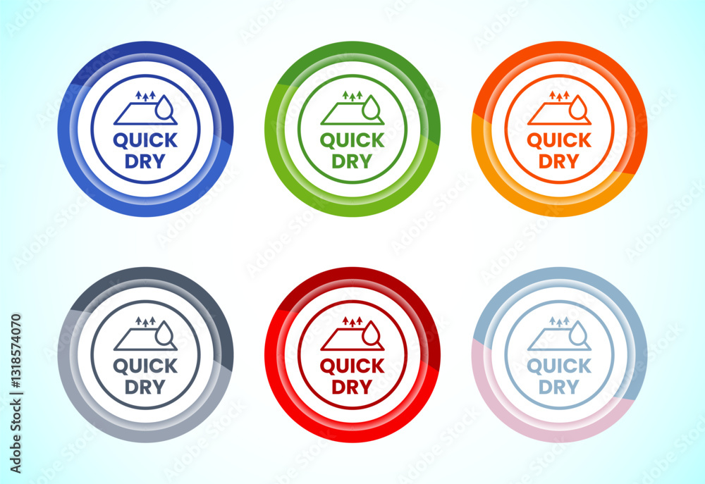 Fototapeta premium Quick dry icon design illustration. Fast dry cleaning service sign, 6 color button design set