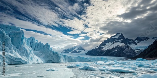 Wallpaper Mural A majestic glacier nestled amongst towering snow-capped mountains, with a captivating sky filled with billowing clouds Torontodigital.ca