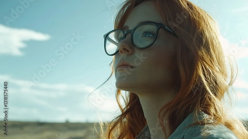 Obraz na płótnie Redhead Woman in Glasses Contemplating under a Sunny Sky w salonie