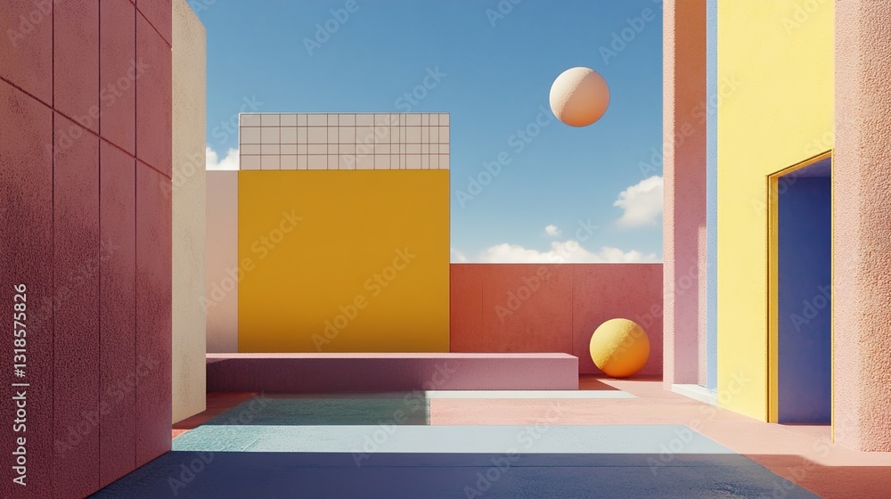Abstract Geometric Architecture: Vibrant Colors and Bold Forms