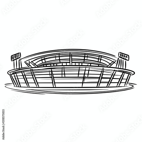  Large sports stadium line drawing.