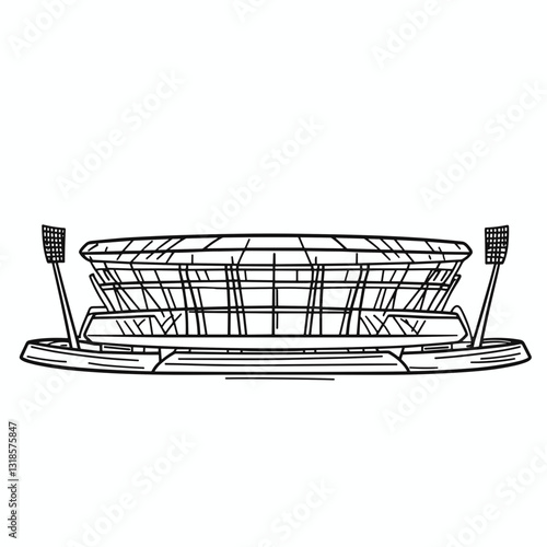 Modern stadium architecture line drawing.