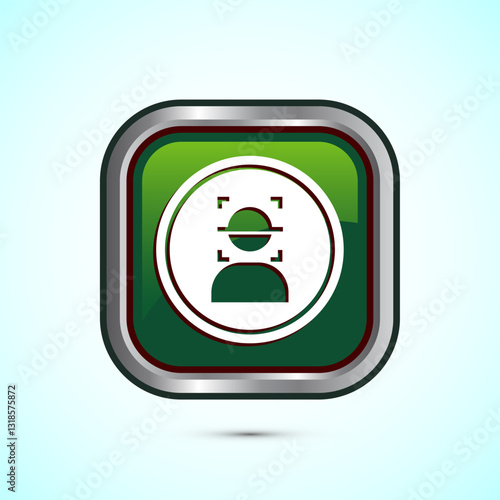 Face recognition icon design illustration, Face scanning sign, biometric icon, Green color square button design