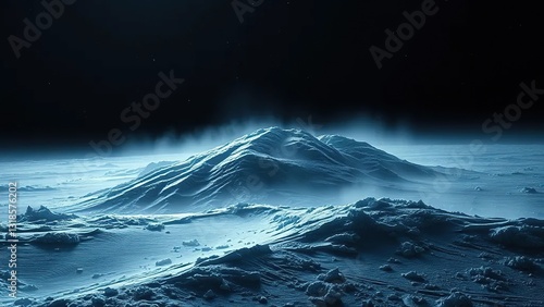 Dark and icy surface of Eris with frost and fog effects, Eris, space