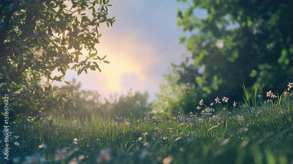 Serene Sunset Meadow: A Peaceful Landscape
