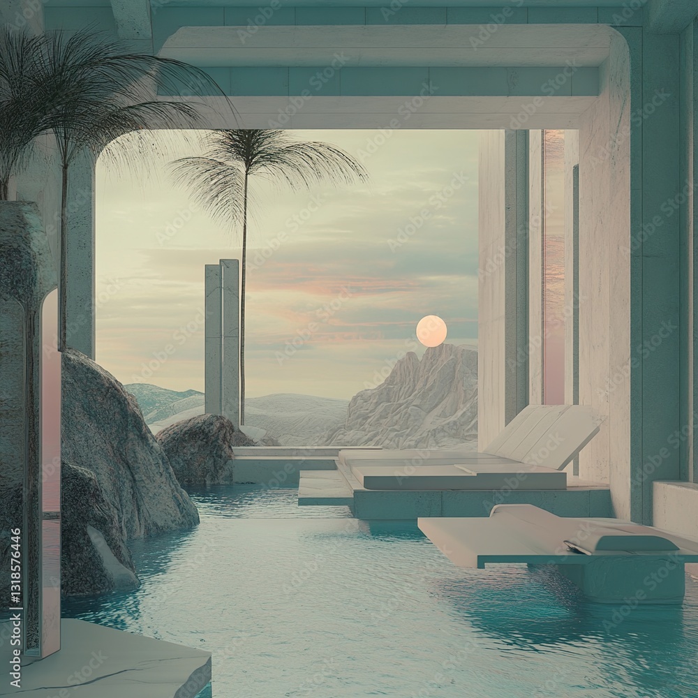 Minimalist Desert House with Infinity Pool and Stunning Sunset View