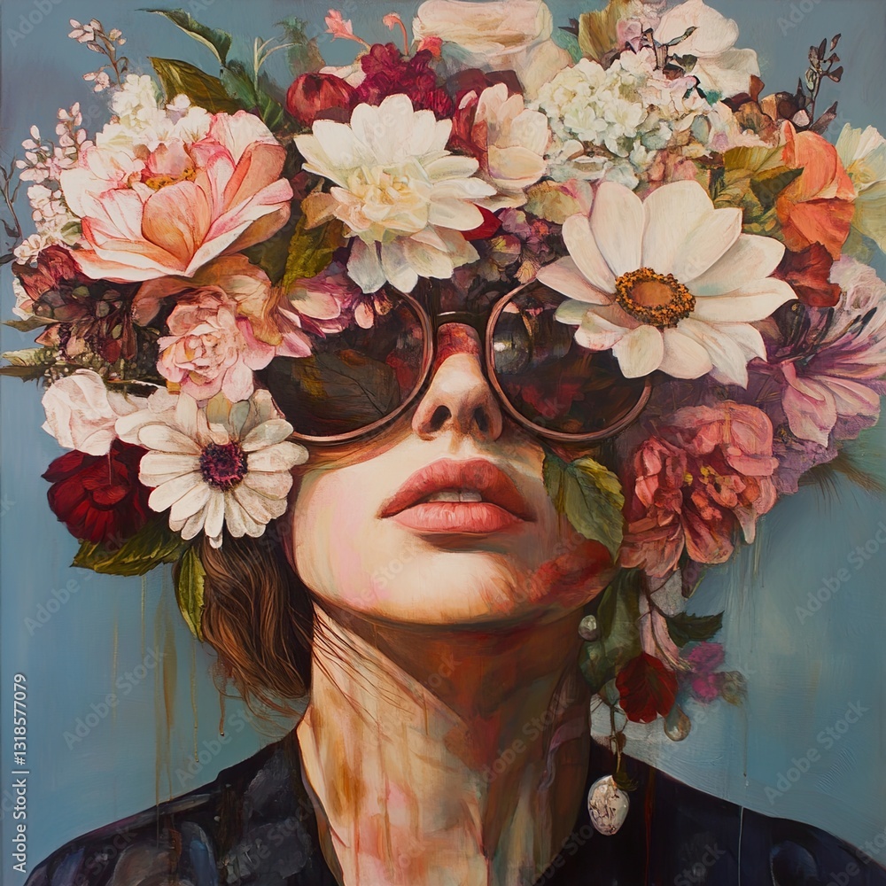 Floral Face: A Woman's Portrait in a Garden of Flowers