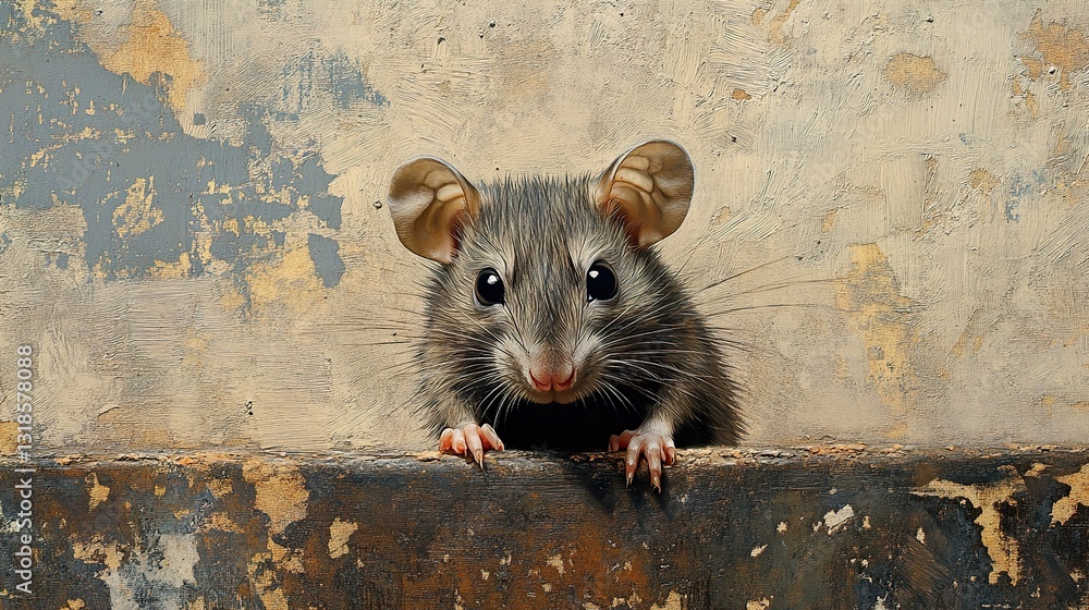 Closeup of a Mouse on a Weathered Wall