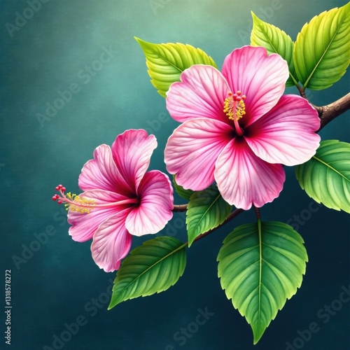 Wallpaper Mural Watercolor orchid hibiscus leaves on tropical branch , nature, garden, orchid Torontodigital.ca