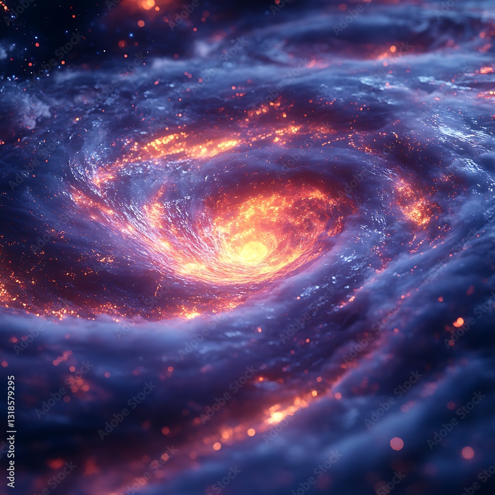 Obraz premium Galactic Whirlpool Fiery Spiral Cosmic Energy Deep Universe Celestial Motion Beauty Illustration