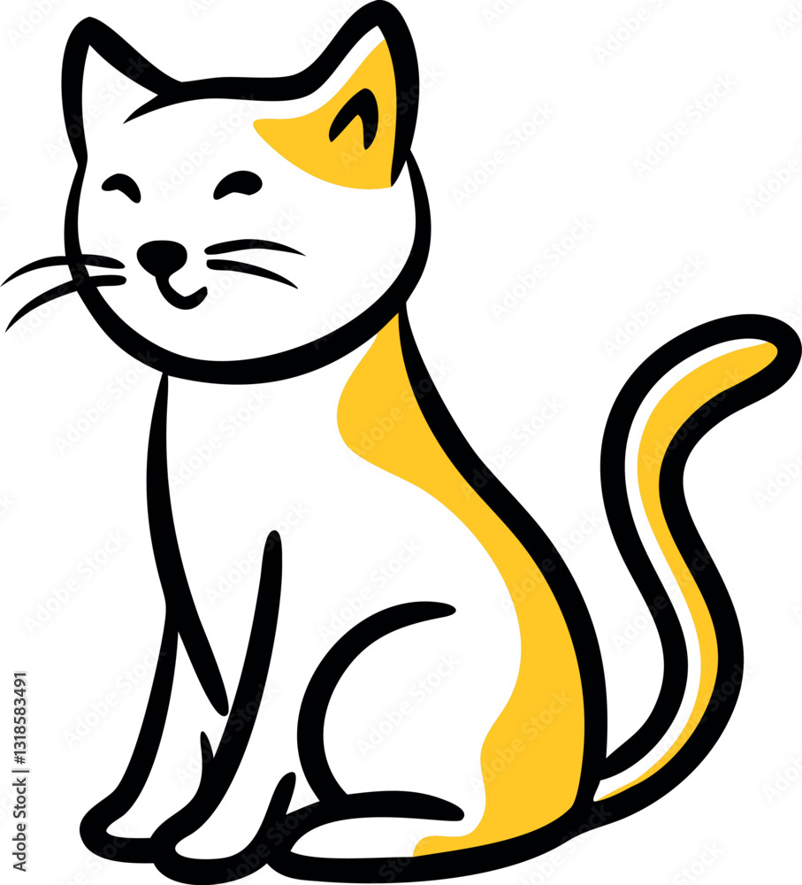 Obraz premium A cute yellow and white cat sitting with a friendly expression