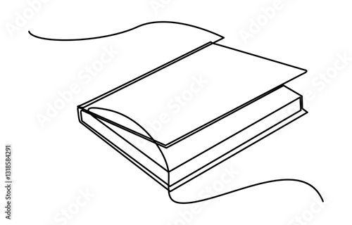 Continuous one line drawing of book opening vector graphic illustration