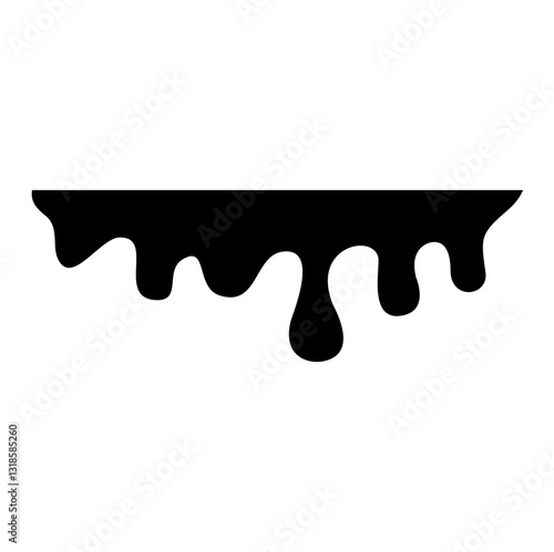 Black Melting Paint Abstract Liquid Vector Elements Isolated on White Background. Border and Drips Ink. Vector Illustration.