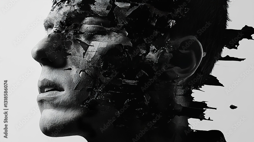 Fractured Self: A Monochromatic Exploration of Inner Turmoil