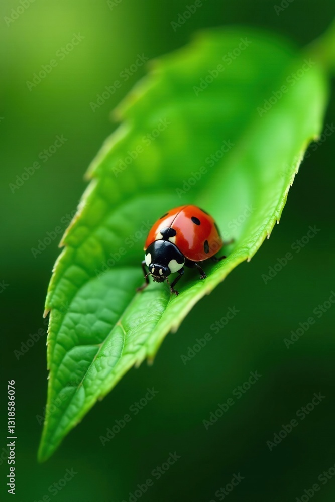 Ladybug resting on the underside of a green leaf, ladybug, peaceful Ladybug resting on the underside of a green leaf, ladybug, peaceful