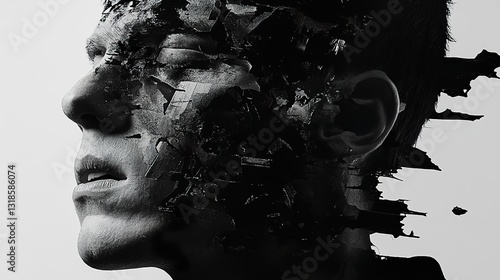 Obraz na płótnie Fractured Self: A Monochromatic Exploration of Inner Turmoil w salonie