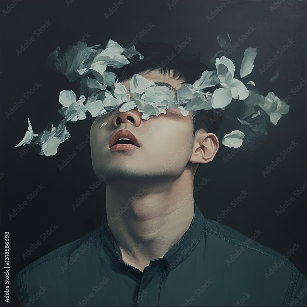 Ephemeral Peace: A Man Surrounded by Falling Petals