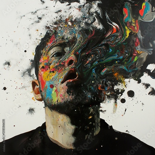 Obraz na płótnie Abstract Expressionism Portrait: A Burst of Color and Emotion w salonie
