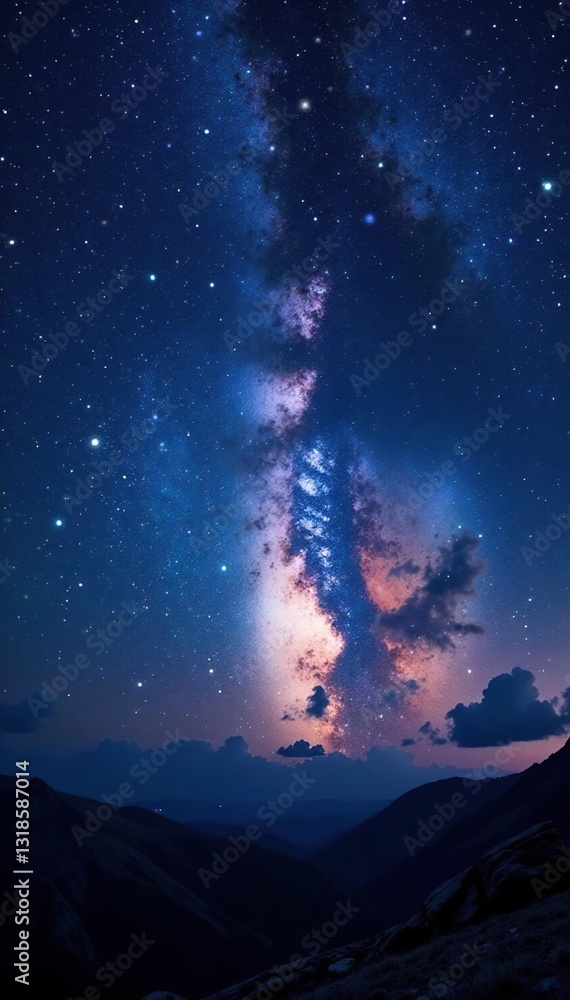 Fototapeta premium Cosmic rays illuminating a dark and starry night sky, infinite, space, wonder