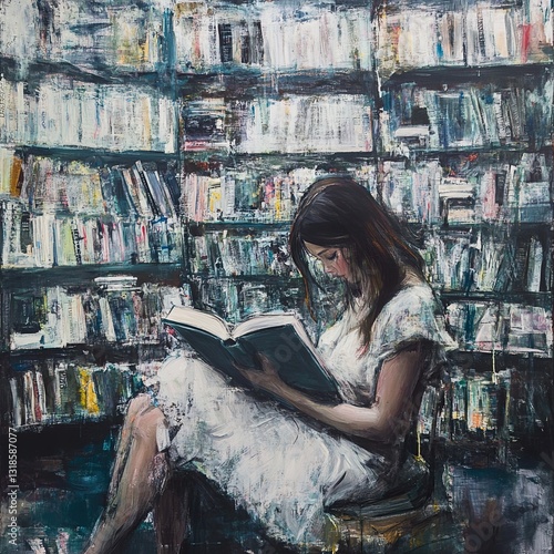 Woman Reading in a Library: A Moment of Peace and Contemplation