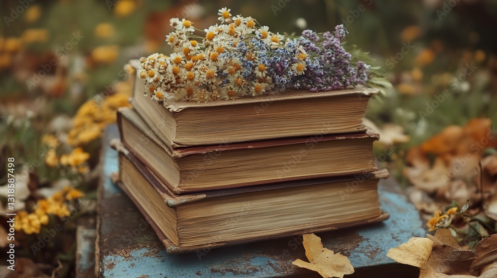 Vintage Books and Autumn Flowers: A Still Life