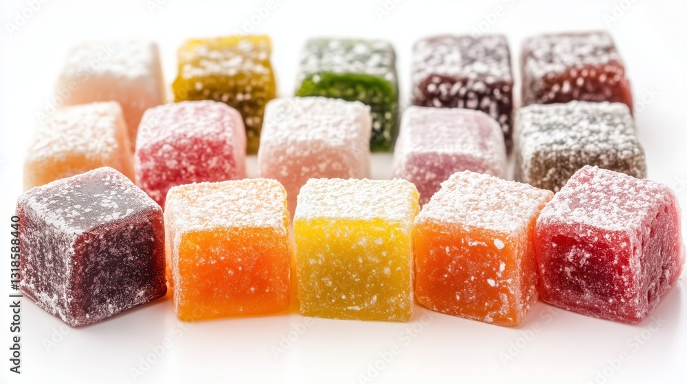 Colorful Turkish delights sugar dusted cubes AI generated Colorful Turkish delights sugar dusted cubes AI generated