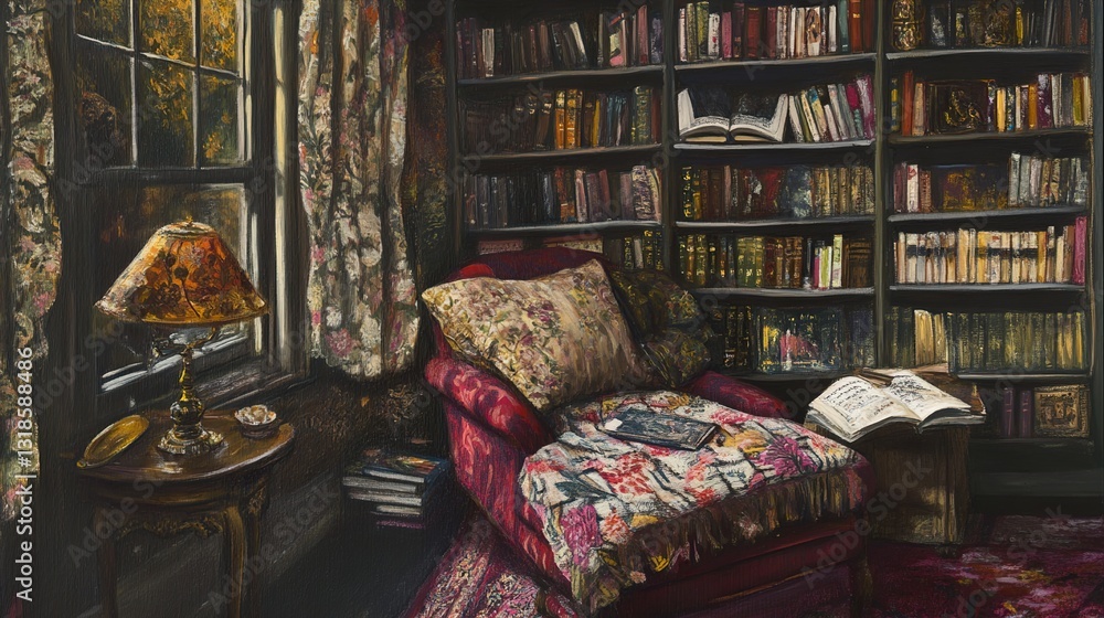 Cozy Reading Nook: A Serene Library Corner