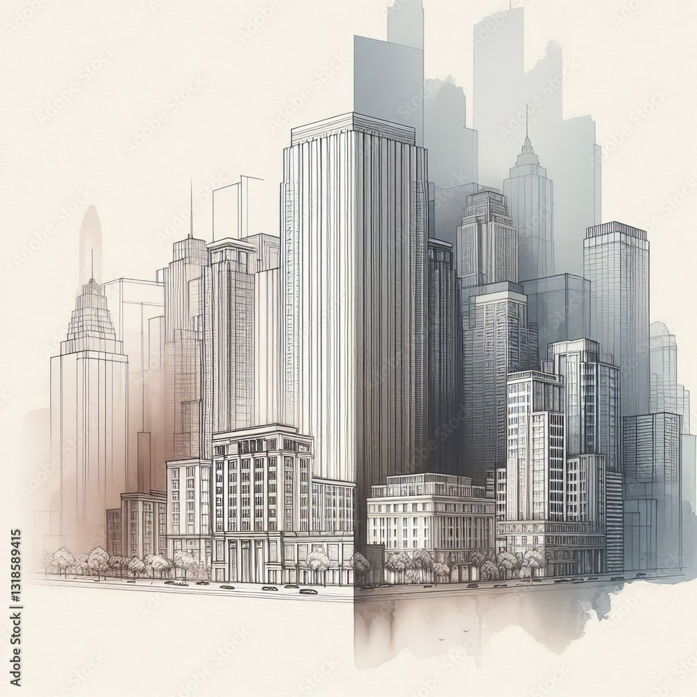 Naklejka premium abstract architectural drawing of city buildings