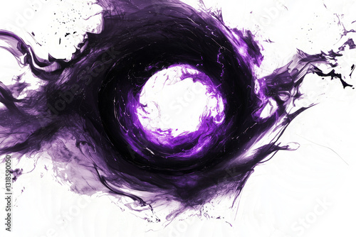 Chaotic void magic with black swirling energy and purple lightning, ominous and powerful, white background