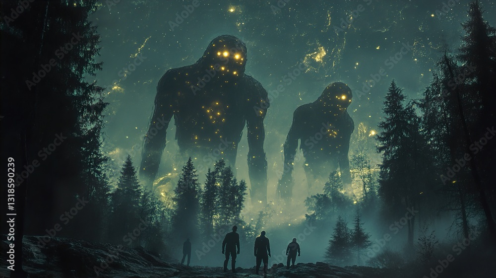 Cosmic Giants in the Forest: A Night of Mystery and Wonder