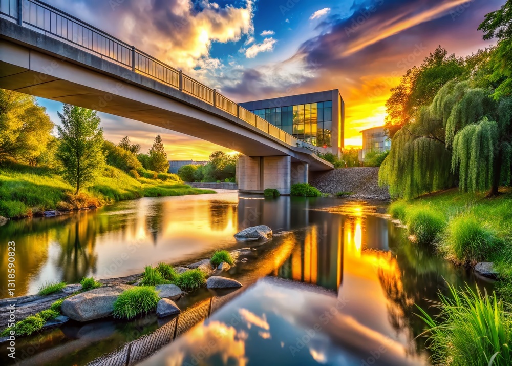 Serene River Landscape: Majestic Architecture by the Water Serene River Landscape: Majestic Architecture by the Water