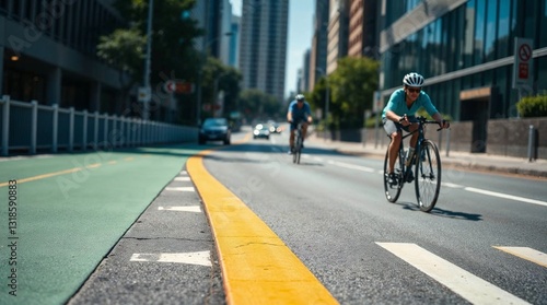 Wallpaper Mural Cyclist riding on urban bike lane in cityscape Torontodigital.ca