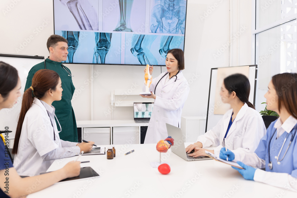 Obraz premium Team of doctor with human model and orthopedic surgeon, Healthcare and medical concept.
