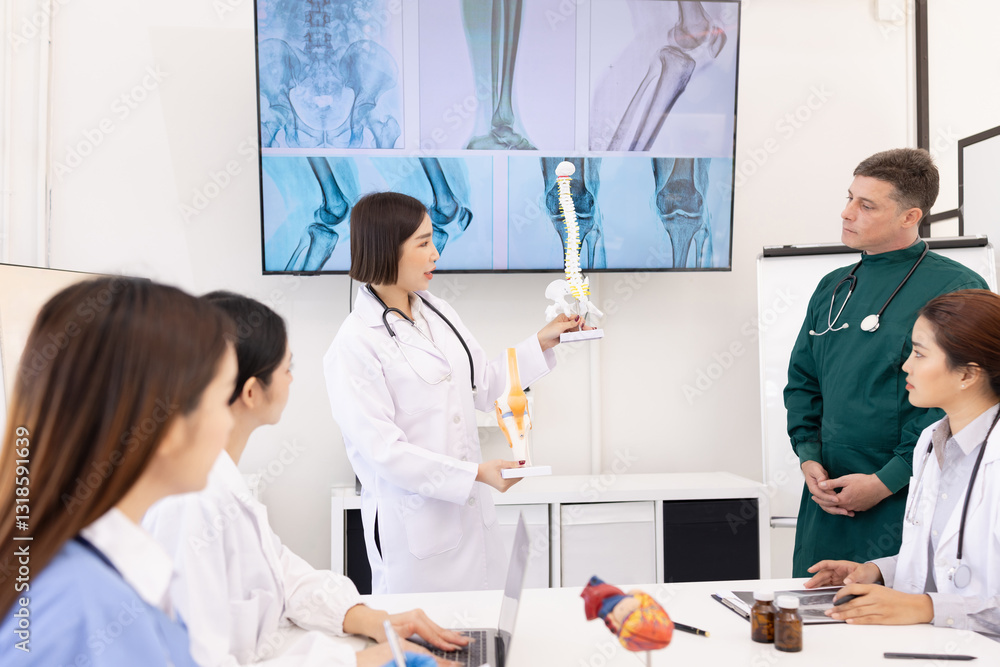 Obraz premium Team of doctor with human model and orthopedic surgeon, Healthcare and medical concept.