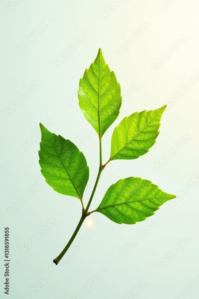Fototapeta premium Single branch with soft light on white background, foliage, soft light, leafy