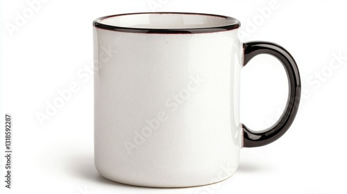 Off White Speckled Ceramic Mug With Black Handle And Rim