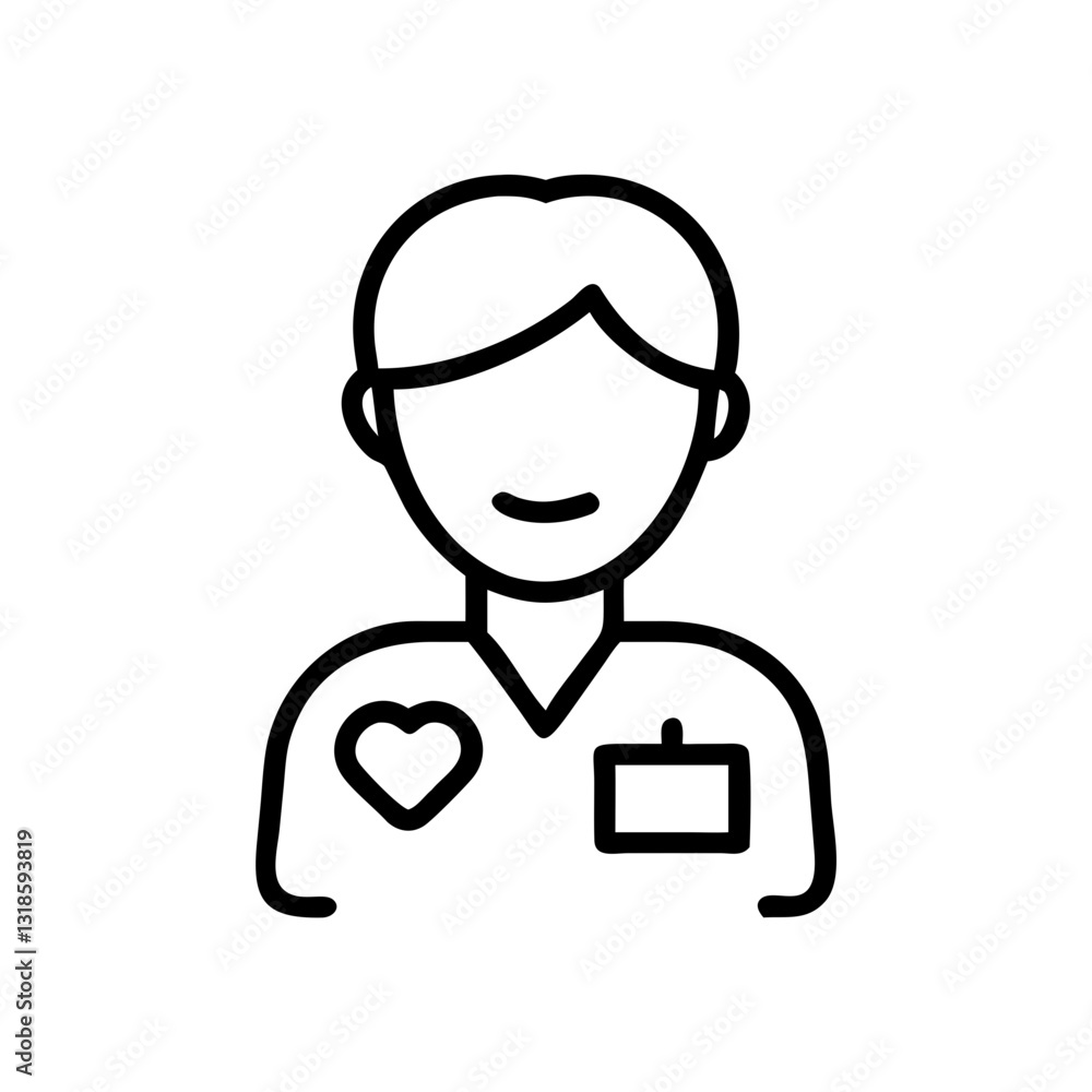 Charity worker line icon in black and white Charity worker line icon in black and white