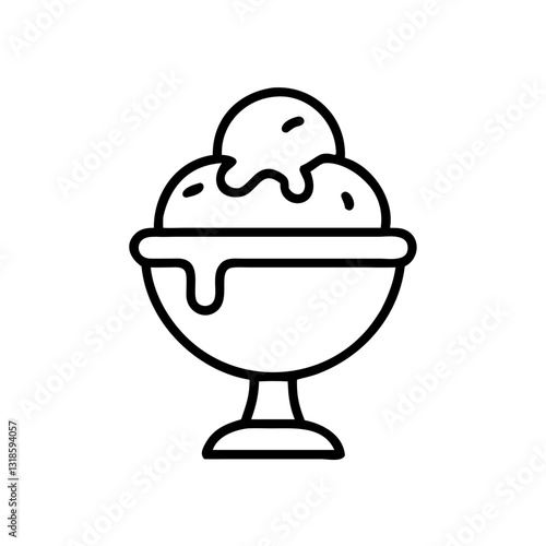 Ice cream sundae line icon in black and white