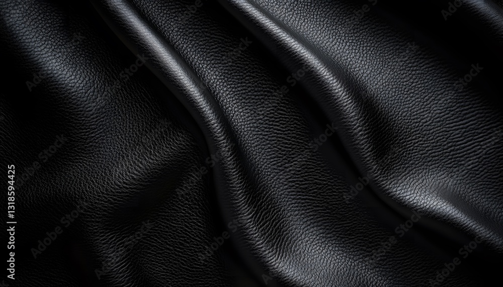 Naklejka premium Luxurious Black Leather Texture with Soft Wavy Drapery
