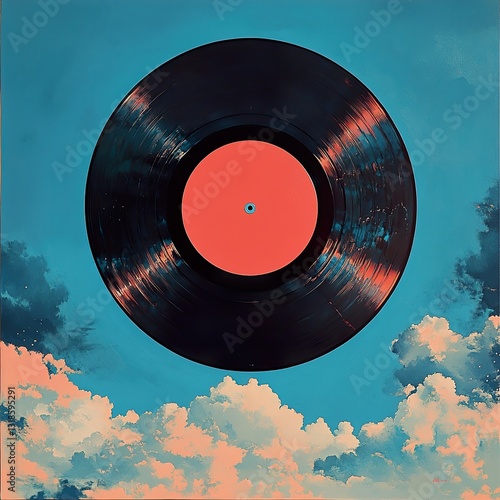 Vinyl in the Sky: A Dreamy Retro Music Artwork