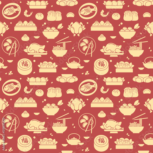 Seamless background with traditional Chinese dishes. Vector pattern