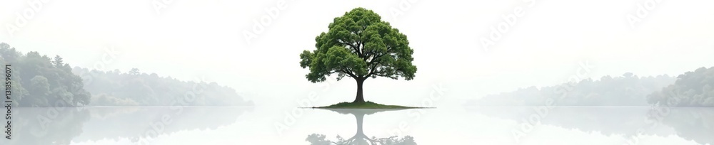 isolated tree on white background appears serene, mirrored, forest, serene isolated tree on white background appears serene, mirrored, forest, serene